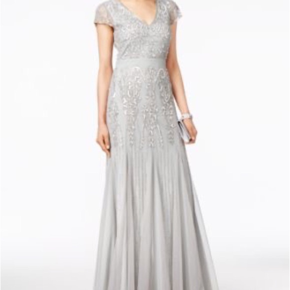 Adrianna Papell silver evening gown